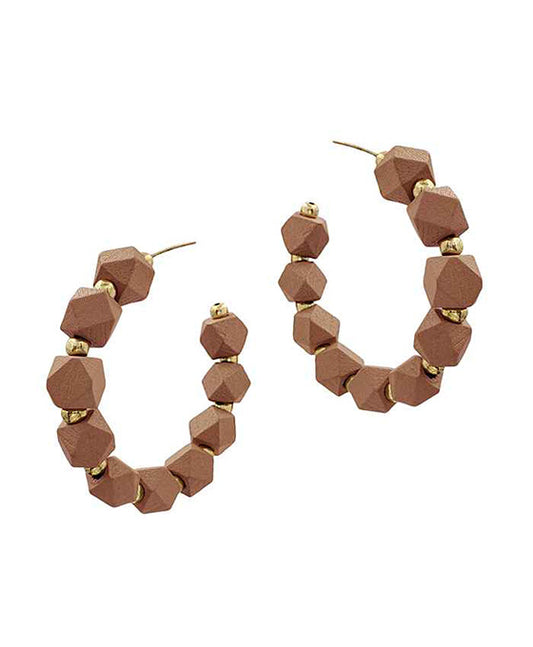 Hexagon Wood Hoop Earring