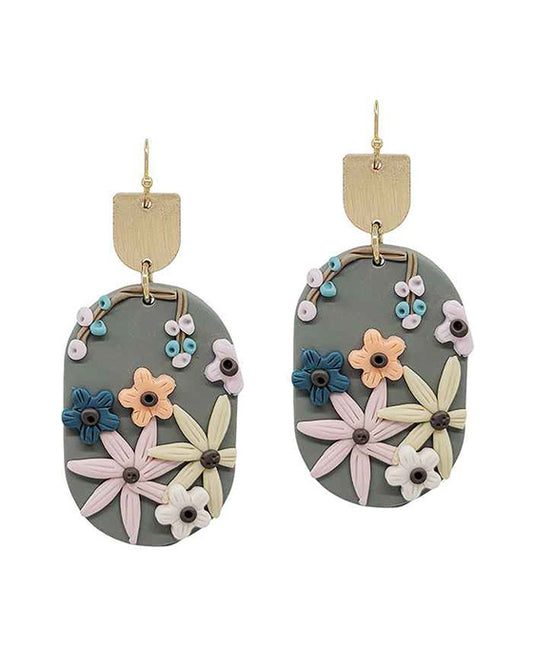Clay Flower Metal Earring