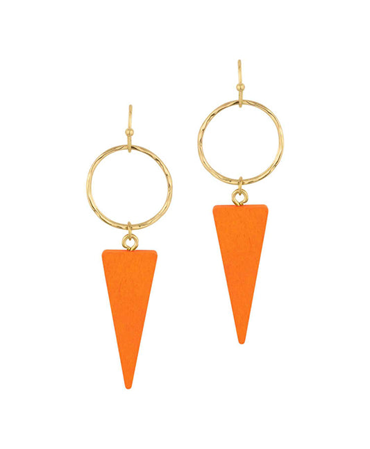 Metal Circle w/ Wood Triangle Earring