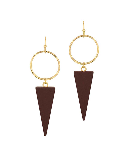 Metal Circle w/ Wood Triangle Earring