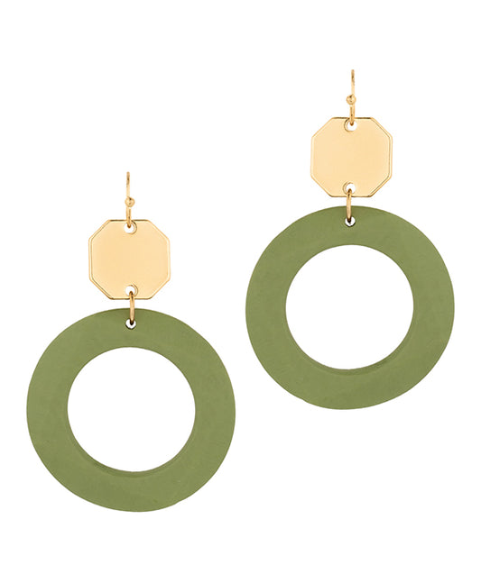 Wood w/ Metal Circle Earring