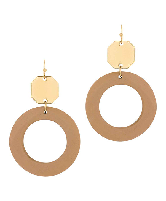 Wood w/ Metal Circle Earring