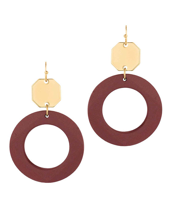 Wood w/ Metal Circle Earring