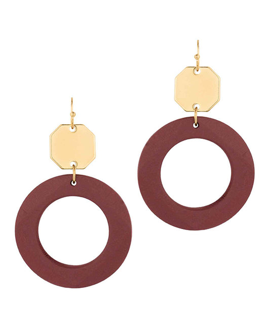 Wood w/ Metal Circle Earring