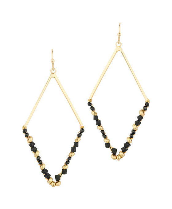 Glass & Wood & Metal Diamond Earring