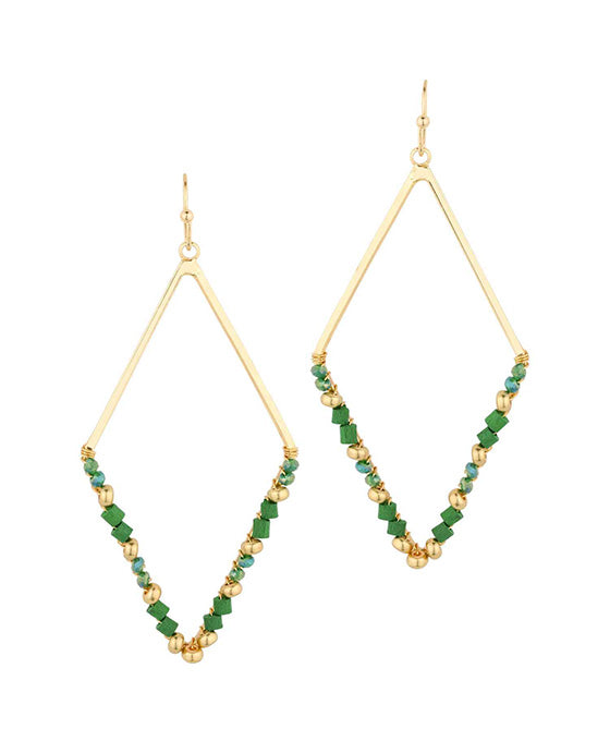 Glass & Wood & Metal Diamond Earring