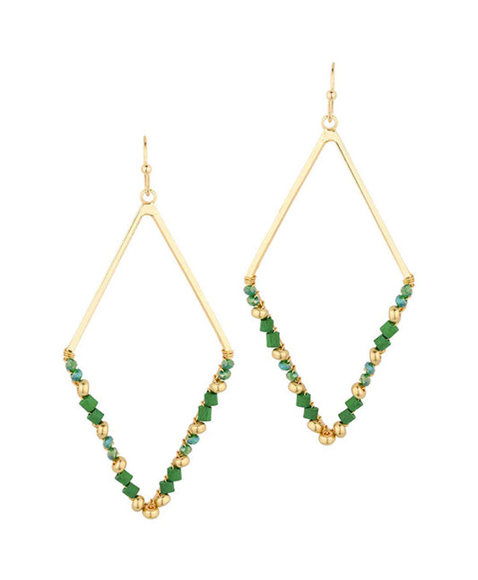 Glass & Wood & Metal Diamond Earring