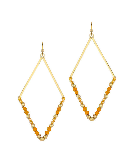 Glass & Wood & Metal Diamond Earring