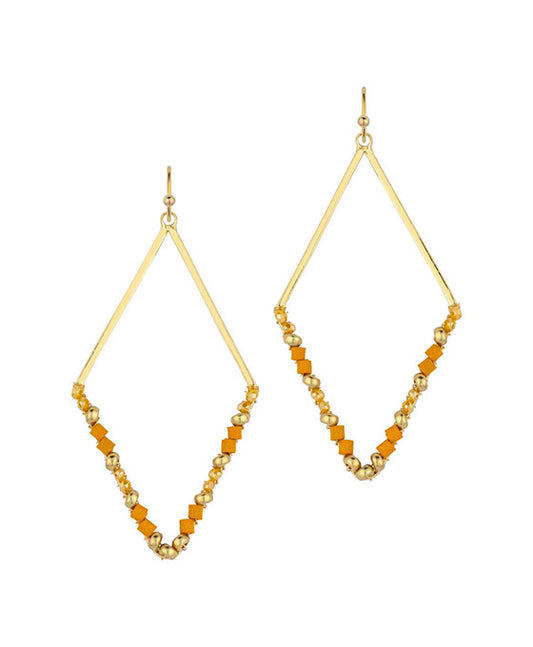 Glass & Wood & Metal Diamond Earring