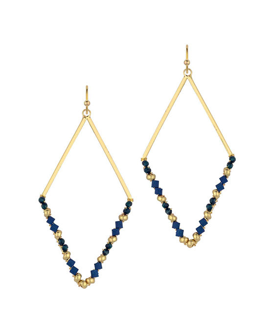 Glass & Wood & Metal Diamond Earring