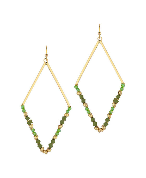 Glass & Wood & Metal Diamond Earring