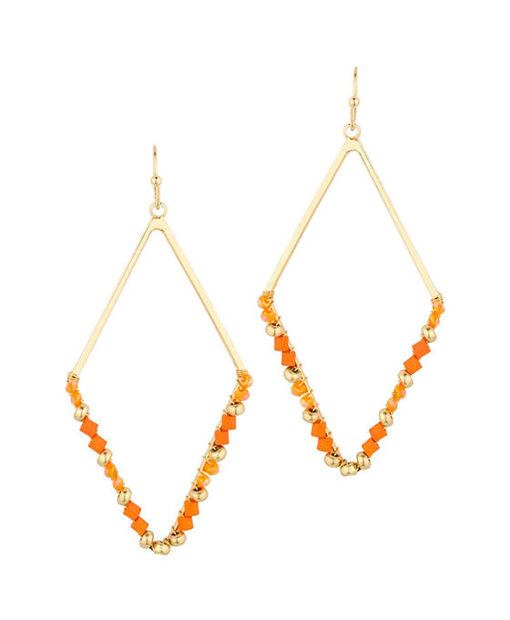 Glass & Wood & Metal Diamond Earring