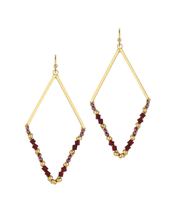 Glass & Wood & Metal Diamond Earring