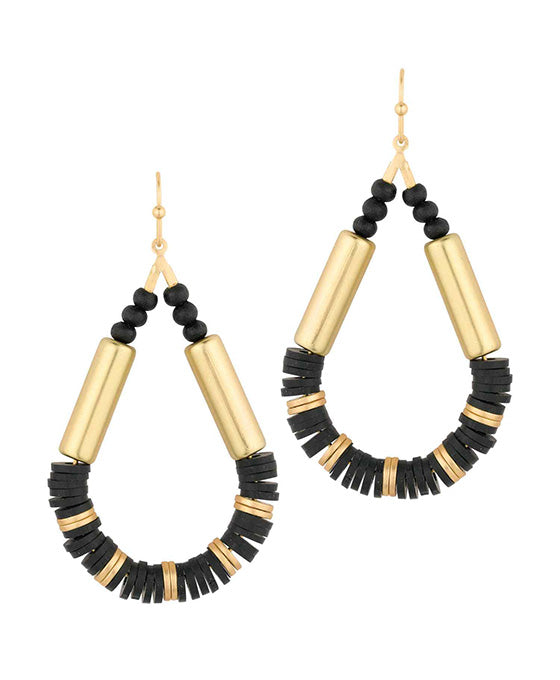 Rubber & Wood & Metal Teardrop Earring