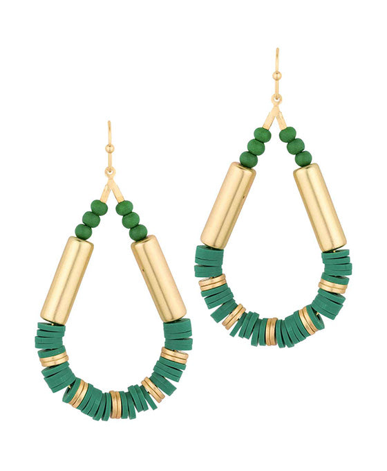 Rubber & Wood & Metal Teardrop Earring