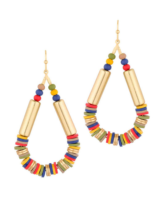 Rubber & Wood & Metal Teardrop Earring