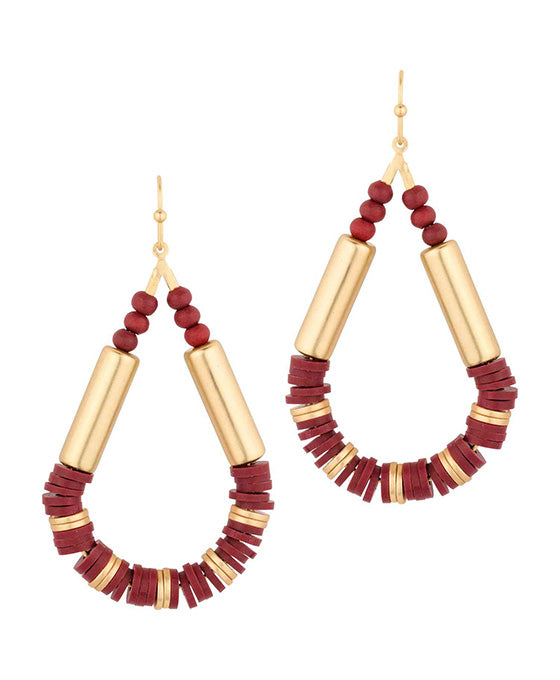 Rubber & Wood & Metal Teardrop Earring