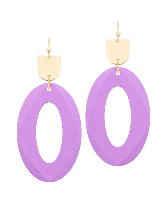 Wood Oval Faceted Earring