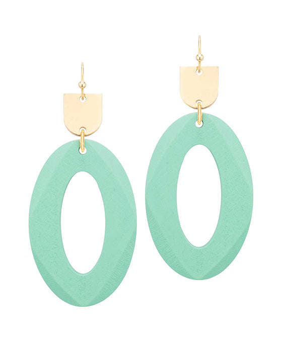 Wood Oval Faceted Earring