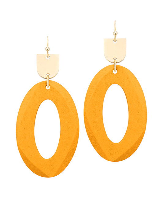 Wood Oval Faceted Earring