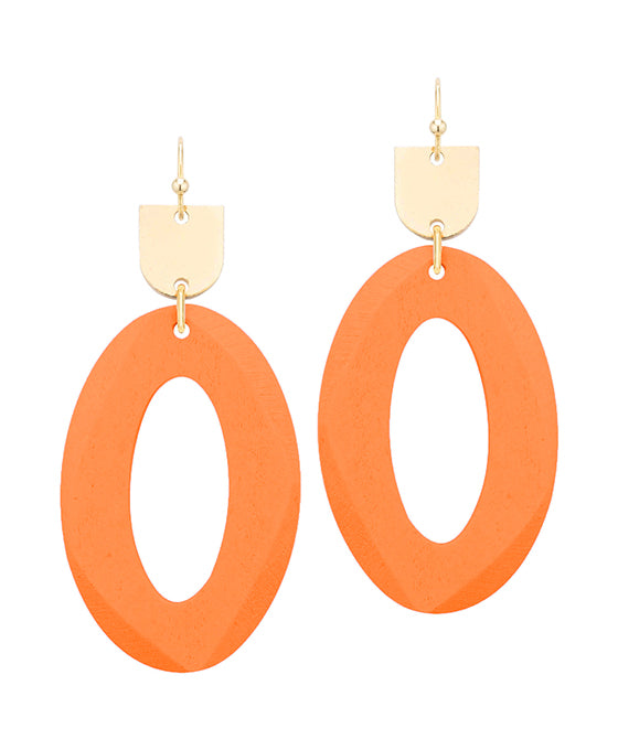 Wood Oval Faceted Earring
