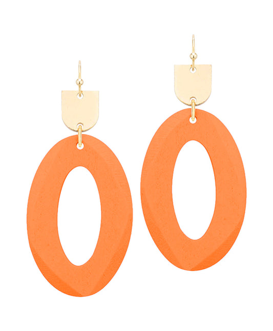 Wood Oval Faceted Earring