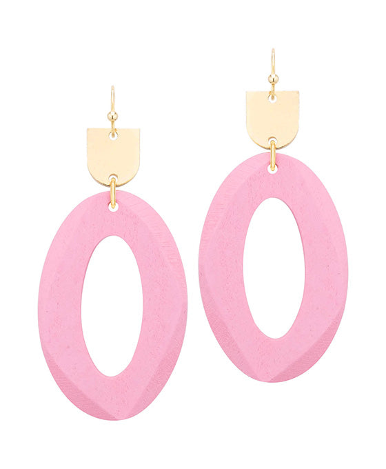 Wood Oval Faceted Earring