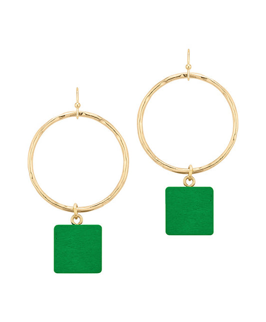 Wood & Metal Circle Square Earring