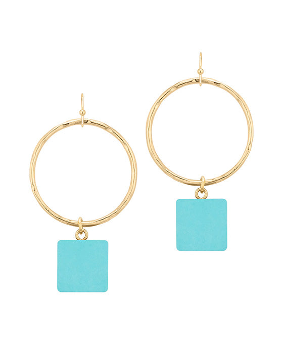 Wood & Metal Circle Square Earring
