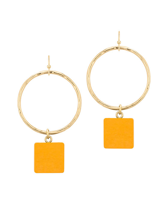Wood & Metal Circle Square Earring