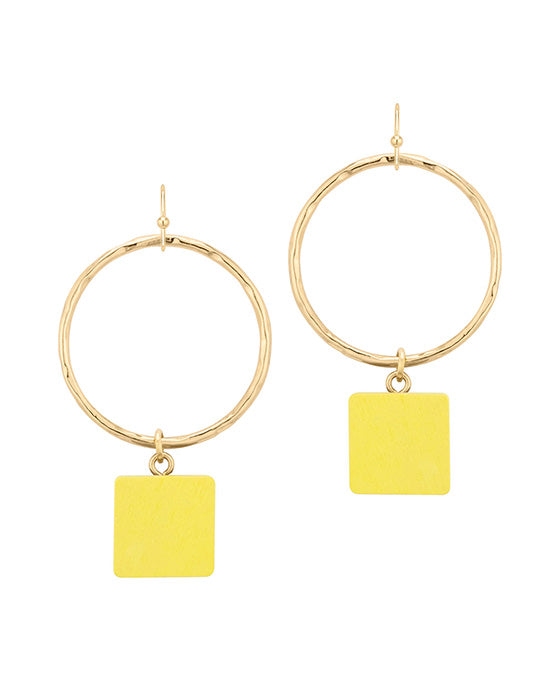 Wood & Metal Circle Square Earring