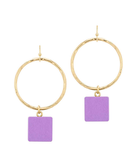 Wood & Metal Circle Square Earring