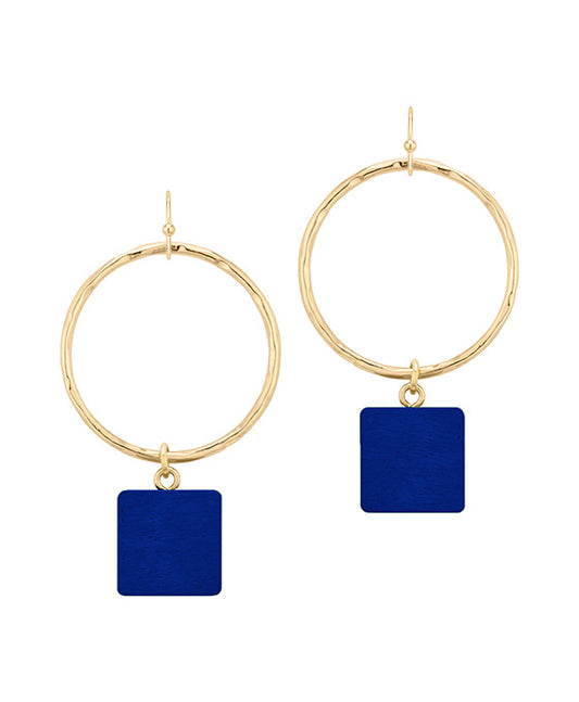 Wood & Metal Circle Square Earring