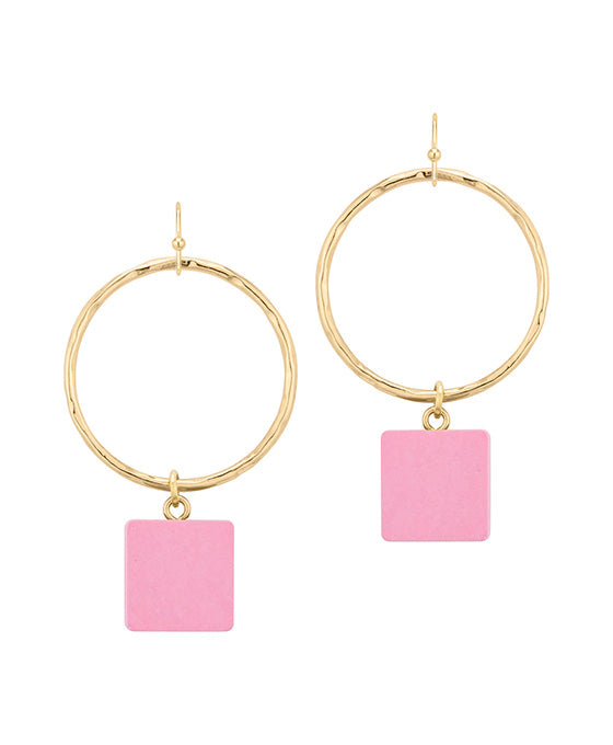Wood & Metal Circle Square Earring