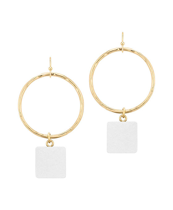 Wood & Metal Circle Square Earring