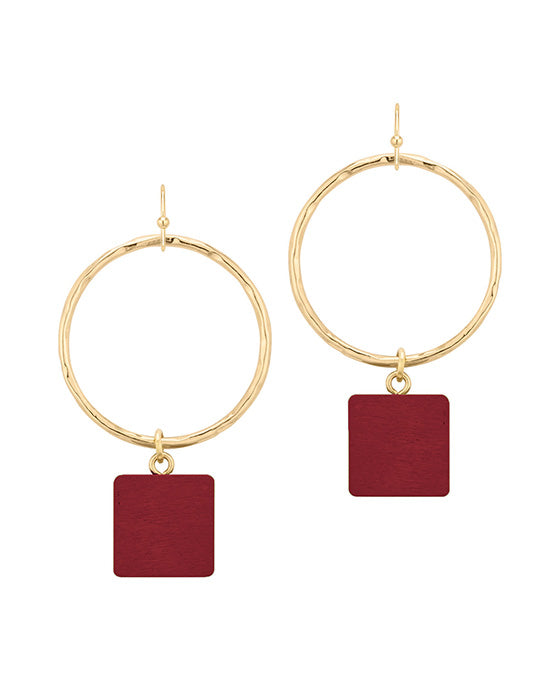 Wood & Metal Circle Square Earring