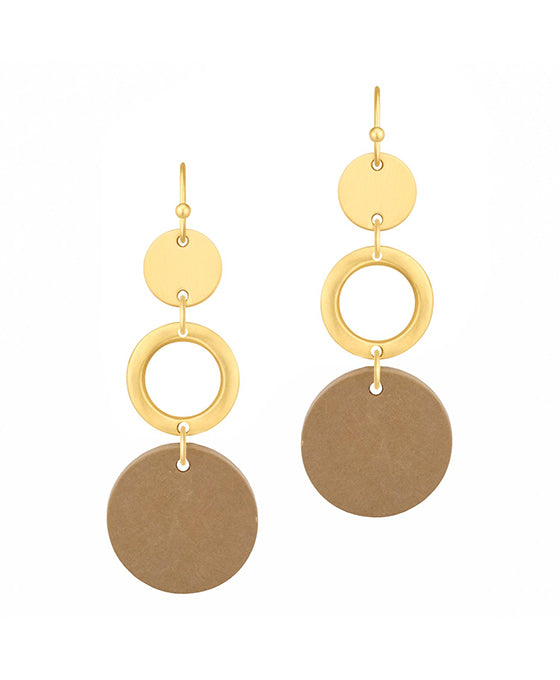 Wood & Metal Circle Linked Earring