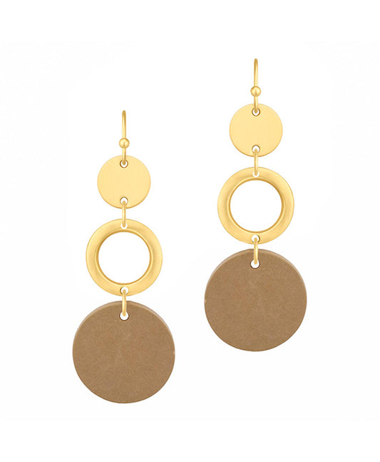 Wood & Metal Circle Linked Earring