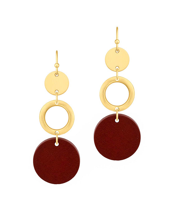 Wood & Metal Circle Linked Earring