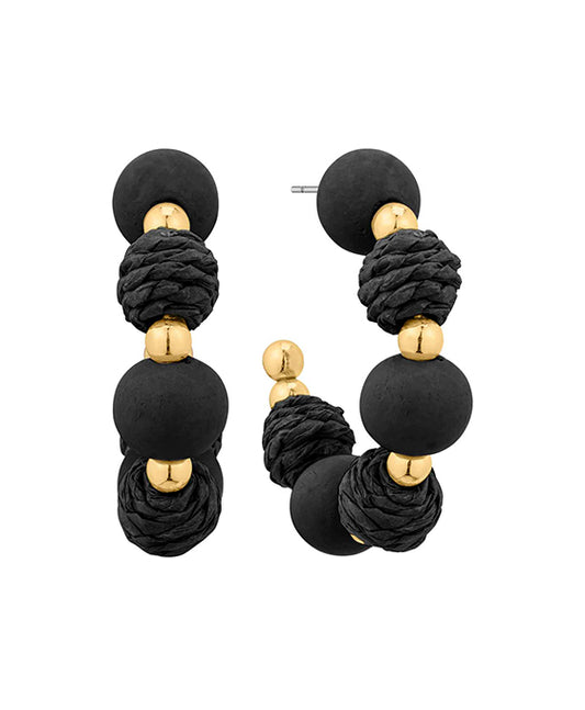 45mm Rattan & Wood Metal Hoop Earring