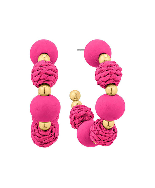 45mm Rattan & Wood Metal Hoop Earring