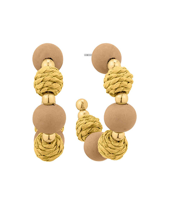 45mm Rattan & Wood Metal Hoop Earring