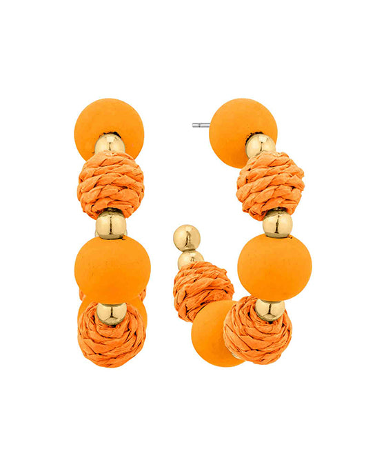 45mm Rattan & Wood Metal Hoop Earring