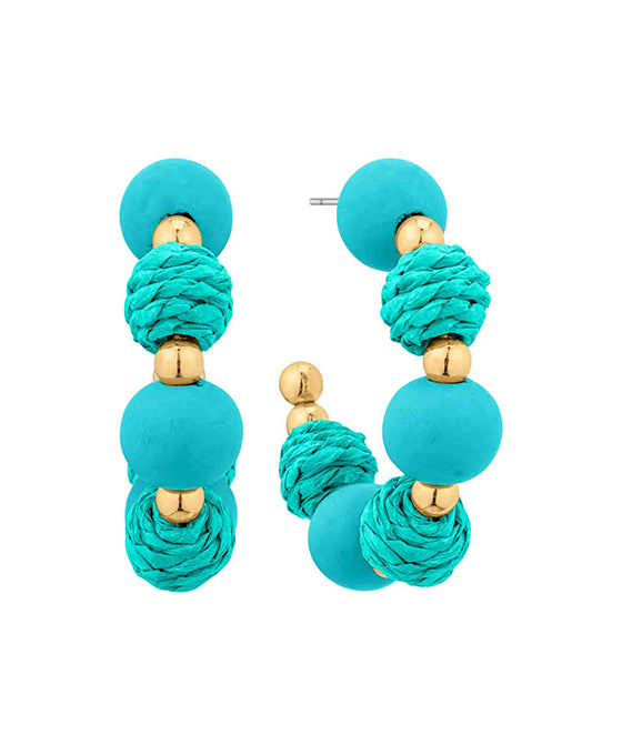 45mm Rattan & Wood Metal Hoop Earring