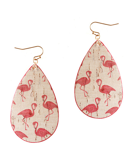 Leather Flamingo Teardrop Earring