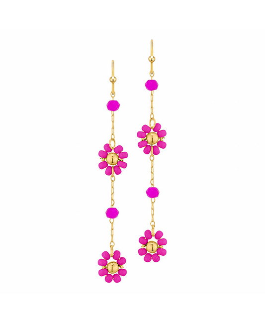Seed Bead Flower Chain Drop Earring