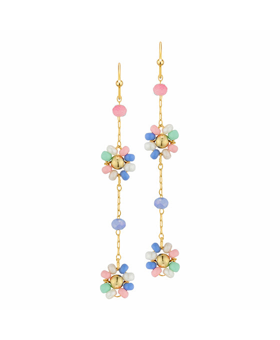 Seed Bead Flower Chain Drop Earring