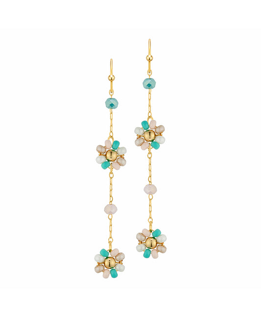 Seed Bead Flower Chain Drop Earring