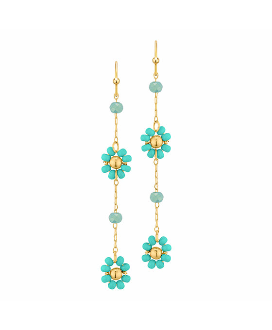 Seed Bead Flower Chain Drop Earring