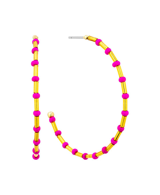 50mm Seed Bead Metal Hoop Earring